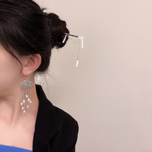 小珍珠花朵流苏发簪步摇新中式长款耳环女