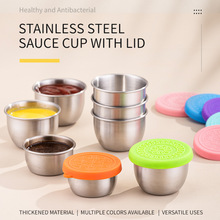 跨境304不锈钢酱料杯50/70ml密封带盖番茄沙拉酱容器酱汁杯蘸料碟