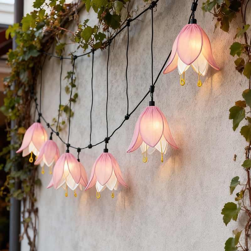 Lily of the Valley Fabric Iron Lampshade Led Solar Light String Pendant Cross-Border Outdoor Garden Courtyard Decoration