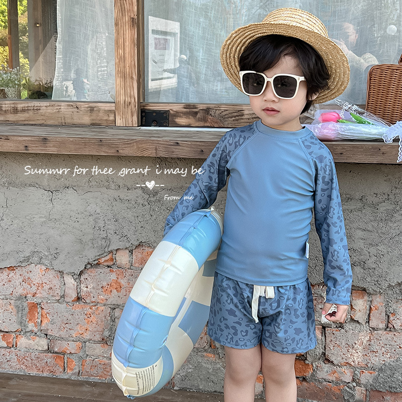 Baby Boy Split Swimsuit, Boy's Summer Quick-drying Hot Spring Swimming Suit, Medium and Large Kidsren's Long-sleeved Beach Vacation Swimsuit