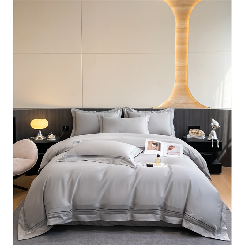 Luxury Hotel-style 180-thread-count Long-staple Four-piece Set, Solid Color Simple Duvet Cover, Pure Cotton Bedding_voghion.com