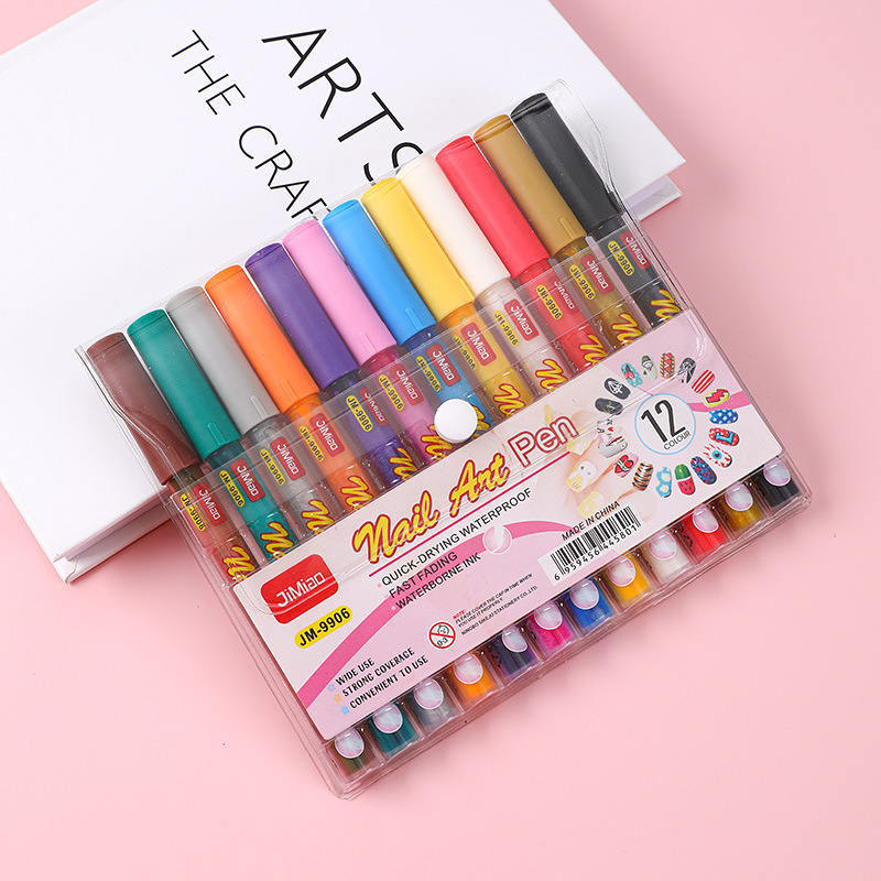 Pluma de arte de uñas de 12 colores pluma de dibujo pintada a mano de bricolaje pluma de pintura de color de celebridad de internet pluma de pintura acrílica caliente transfronteriza pluma de aguja 0,5