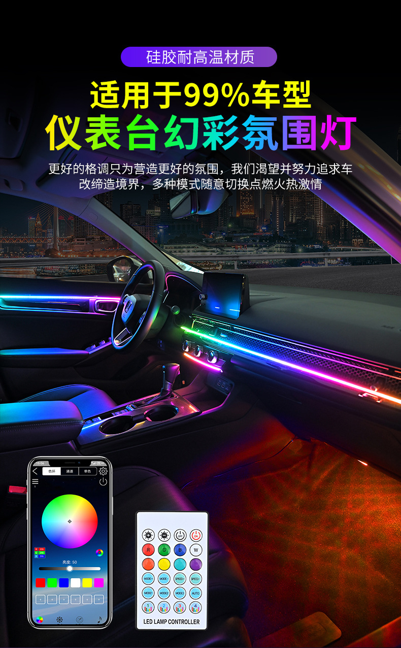 Full Car Led Ambient Lighting for Dashboard Modification, USB Car Door Ambient Lighting, Music Rhythm Lights