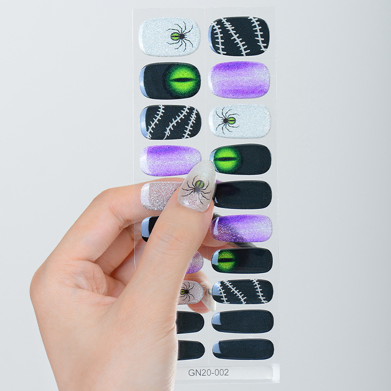 Factory Halloween Manicure Cat Eye Spider Uv Gel Manicure Patch Purple Half Baked Phototherapy Nail Sticker Waterproof