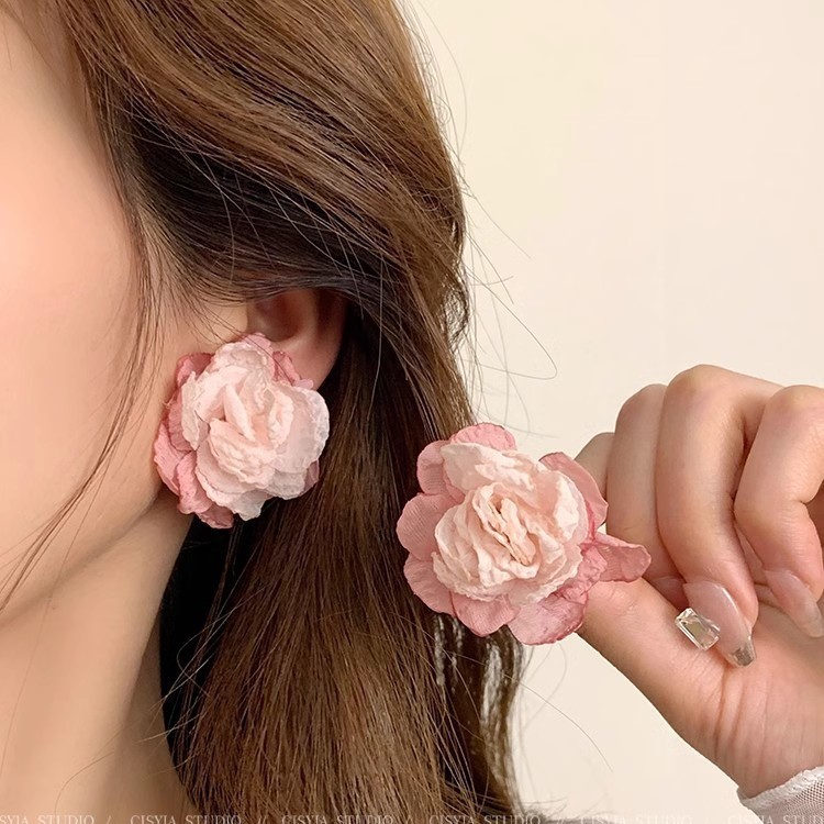 Pink fabric earrings