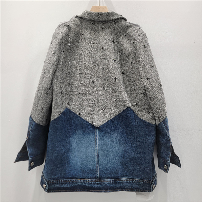 Saco Formal de Mezclilla con Malla para Mujer con Cuello de Solapa