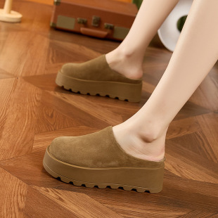 Thick-soled high-rise Birkenstocks shoes women's spring and summer 2025 new platform bottom leather covered slippers casual outerwear half slippers