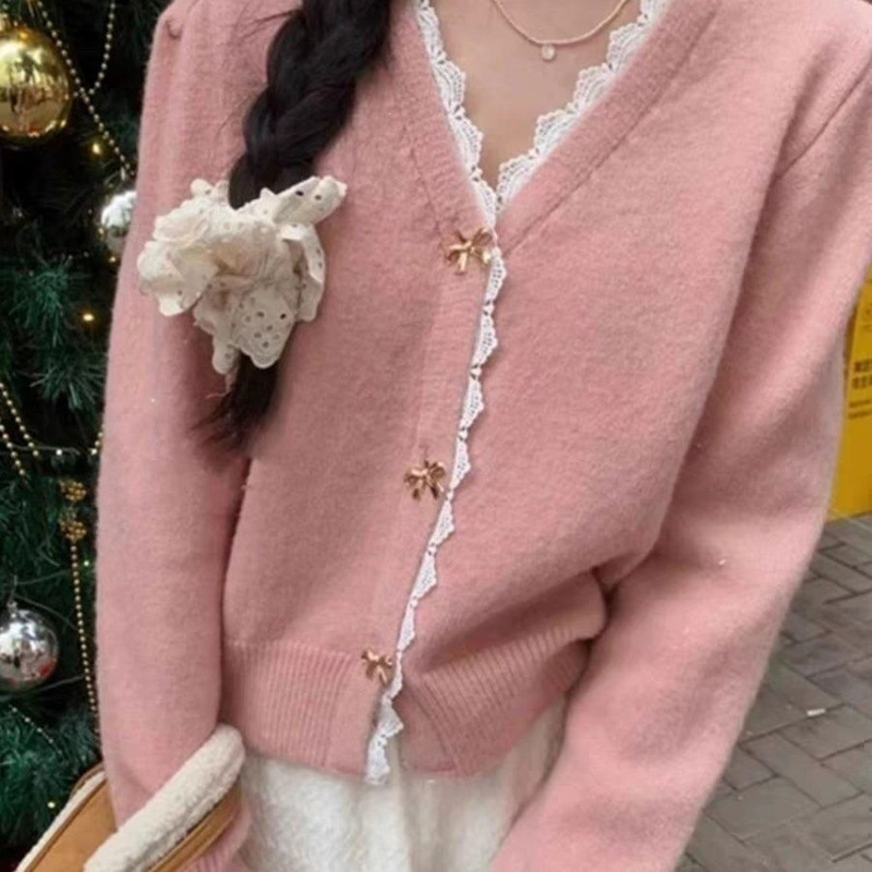 Sweet Lace Sweater Cardigan Jacket, Spring and Autumn Lace Design, Slimming Knit Cardigan Sweater