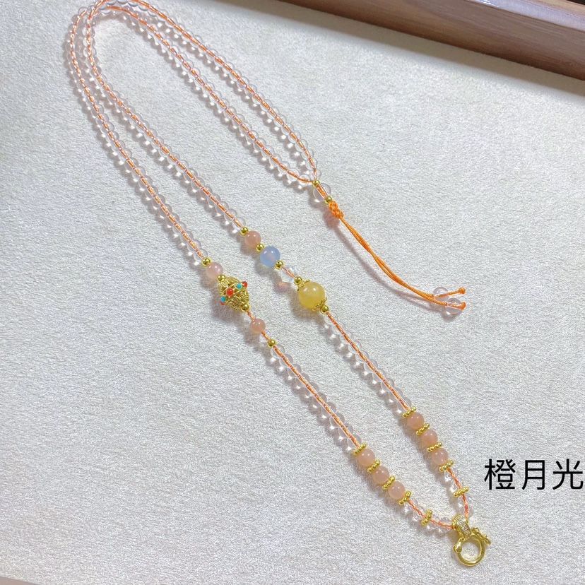 原创水晶珠链绳万能扣款百搭泰牌符管九尾狐吊坠毛衣链配绳挂链