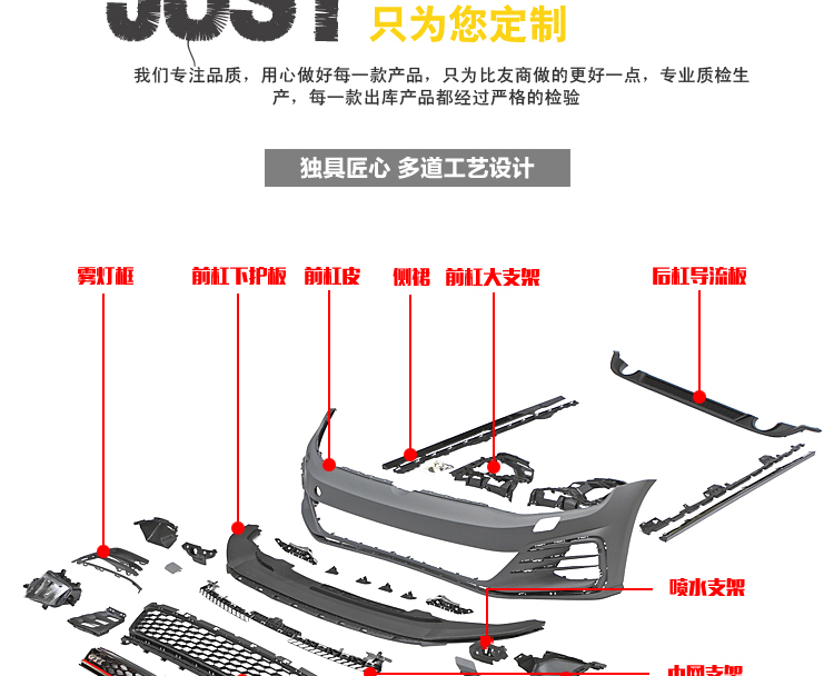 Suitable for Golf 7 Gti Front Bumper, High 7.5 Modified Gti Front Bumper Grille, High 7R Modified Rear Lip Large Surround