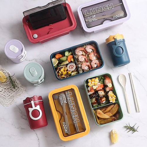 Cross-border plastic rice box student Japanese lunch box portable office worker sealed lunch box microwaveable Amazon