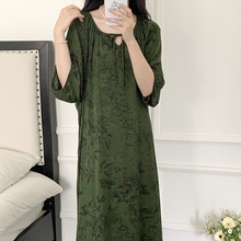 2025年新款棉绸睡裙女春夏季国风度假沙滩长裙套头高级感新中式裙