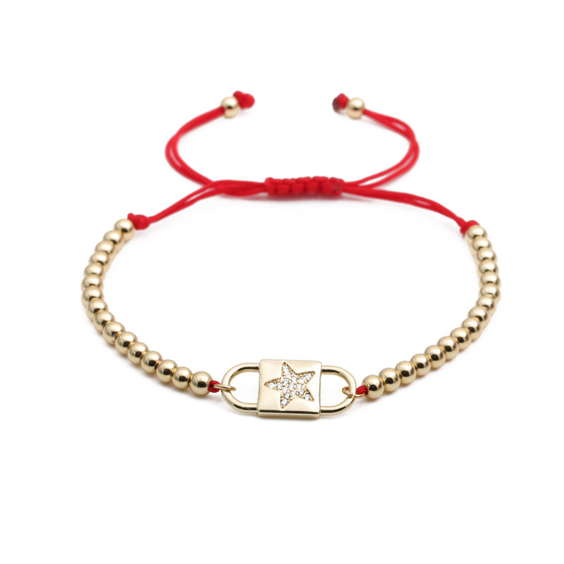 New Style Zircon Star Kupferperle Red String Verstellbares Armband display picture 1