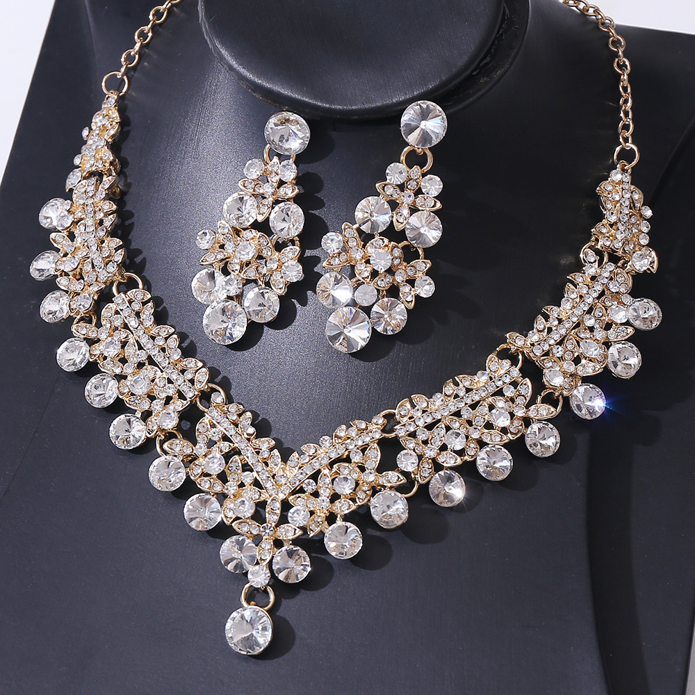 Bridal Geometric Alloy Inlay Artificial Crystal Rhinestones Women's Earrings Necklace display picture 2
