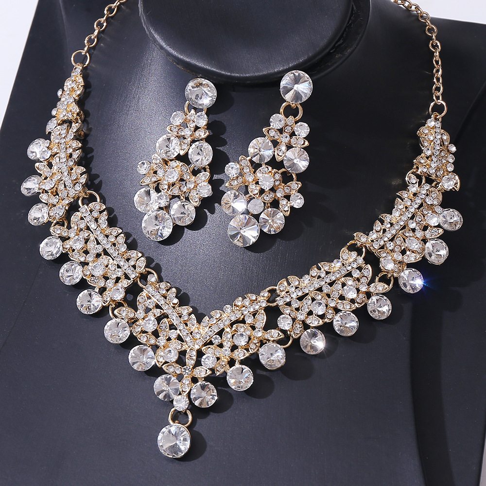 Artificial Crystal, Rhinestones Inlay Material Bridal Geometric Alloy Inlay Artificial Crystal Rhinestones Women's Earrings Necklace