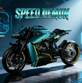 MK10754电镀绿色马丁摩托车1:5赛车遥控车拼装小颗粒积木儿童玩具