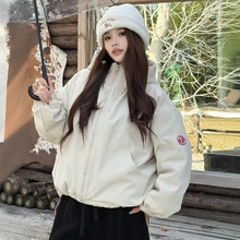 短款连帽双拉链白鸭绒羽绒服女冬季新款时尚百搭设超好看保暖上衣