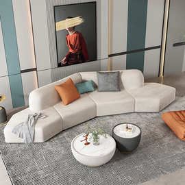 弧形布艺沙发小户型家用客厅沙发椅美容院羊羔绒异形沙发组合