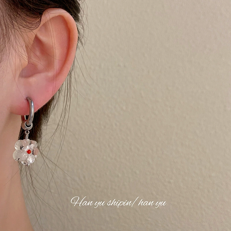 Brand transparent cute fashionable earrings, flowered, 2023 collection, simple and elegant design