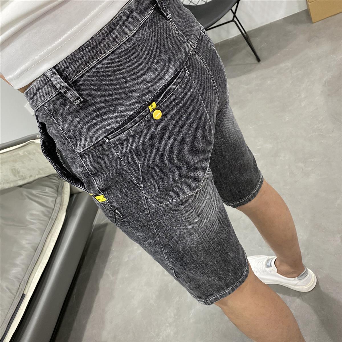 Short en jean délavé élastique Ash pour hommes, marque tendance d'été, mince, nouveau, polyvalent, coupe slim, populaire, version coréenne cinq_voghion.com