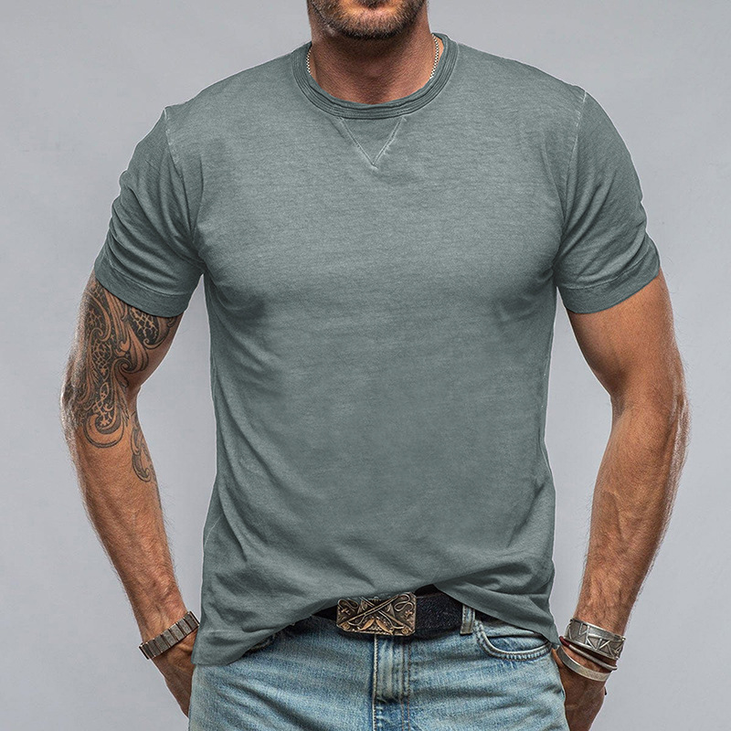 Men's Solid Colour Round Neck Short Sleeve T-shirt Summer Top_voghion.com