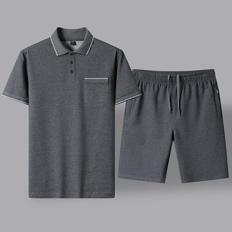 Verano de mediana edad traje casual hombre polo camisa de manga corta hombre suelta ropa deportiva de papá tamaño grande dos piezas set