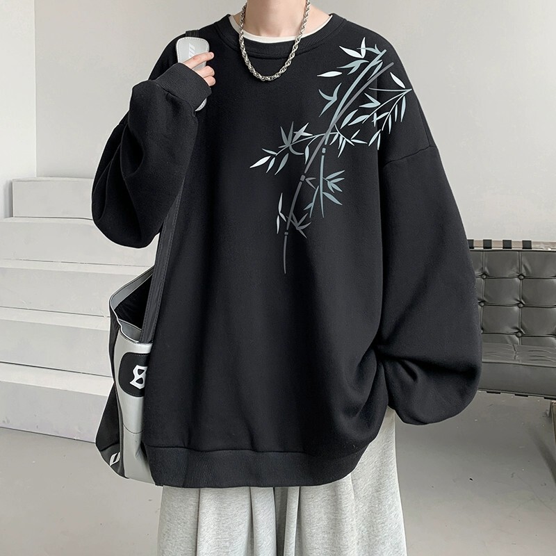 New Chinese Style Round Neck Sweatshirt for Boys 2025 Spring and Autum New American Retro Bamboo Print Loose Jacket New Chinese Style Round Neck Sweatshirt for Boys 2025 Spring and Autum New American Retro Bamboo Print Loose Jacket