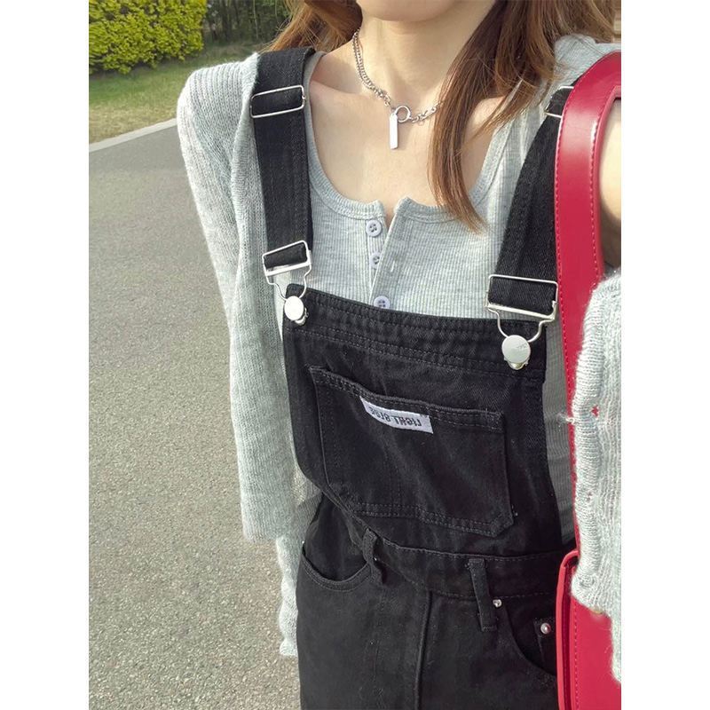 黑色牛仔背带裤女春夏新款高腰显瘦宽松时尚连身裤垂感直筒阔腿裤