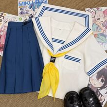 jk制服原创学院校供感穿搭海军领白领蓝三本水手服甜美清新一整套