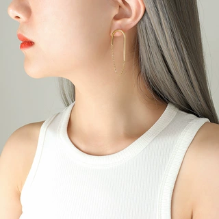 欧美ins风链条U型耳钉女钛钢镀18k金耳饰小众设计感时尚耳环 F399