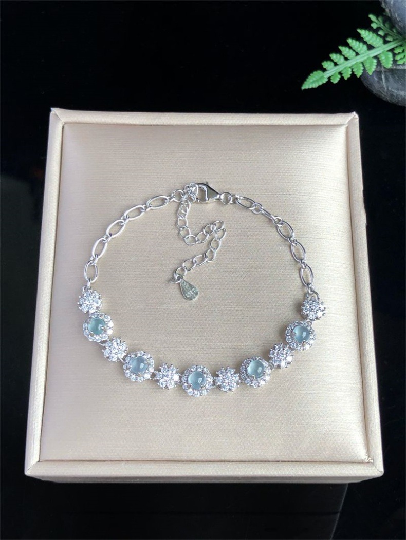 Vòng tay đá ngọc bích tự nhiên A hàng băng chủng mặt trứng cắt S925 bạc xi mạ vàng họa tiết hồ lô chi tiết 17
