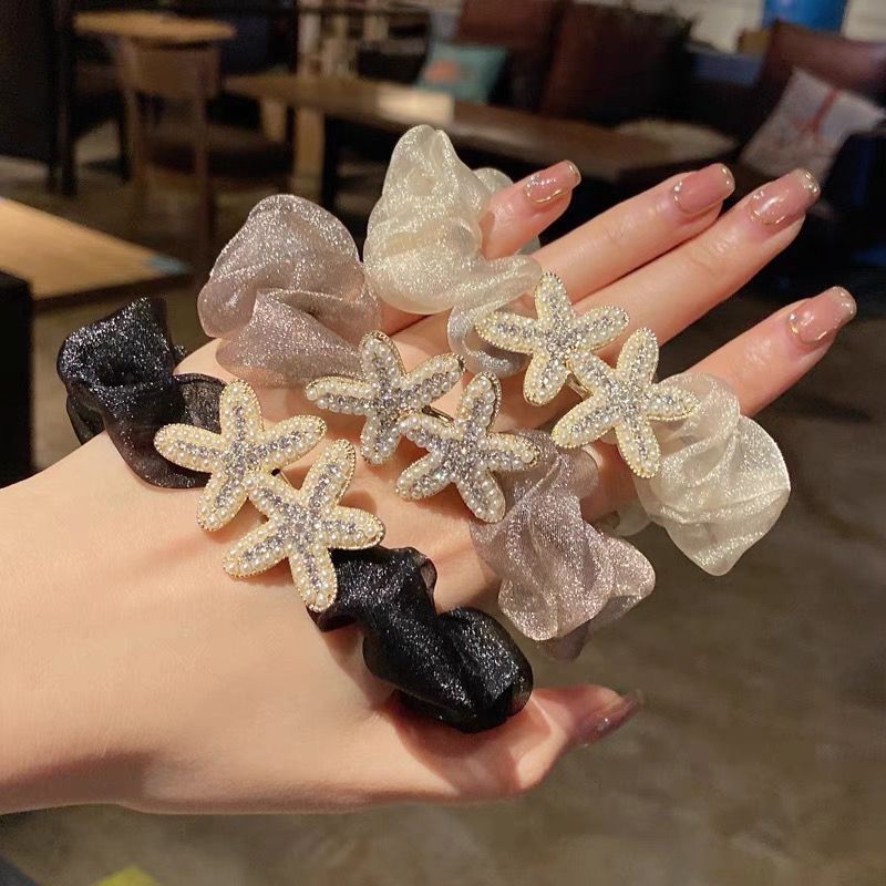 Korean Hair Band Pairs Starfish Rhinestone Large Intestine Hair Band Women's Simple Elegant High-Grade Hair Rope Hair Rope