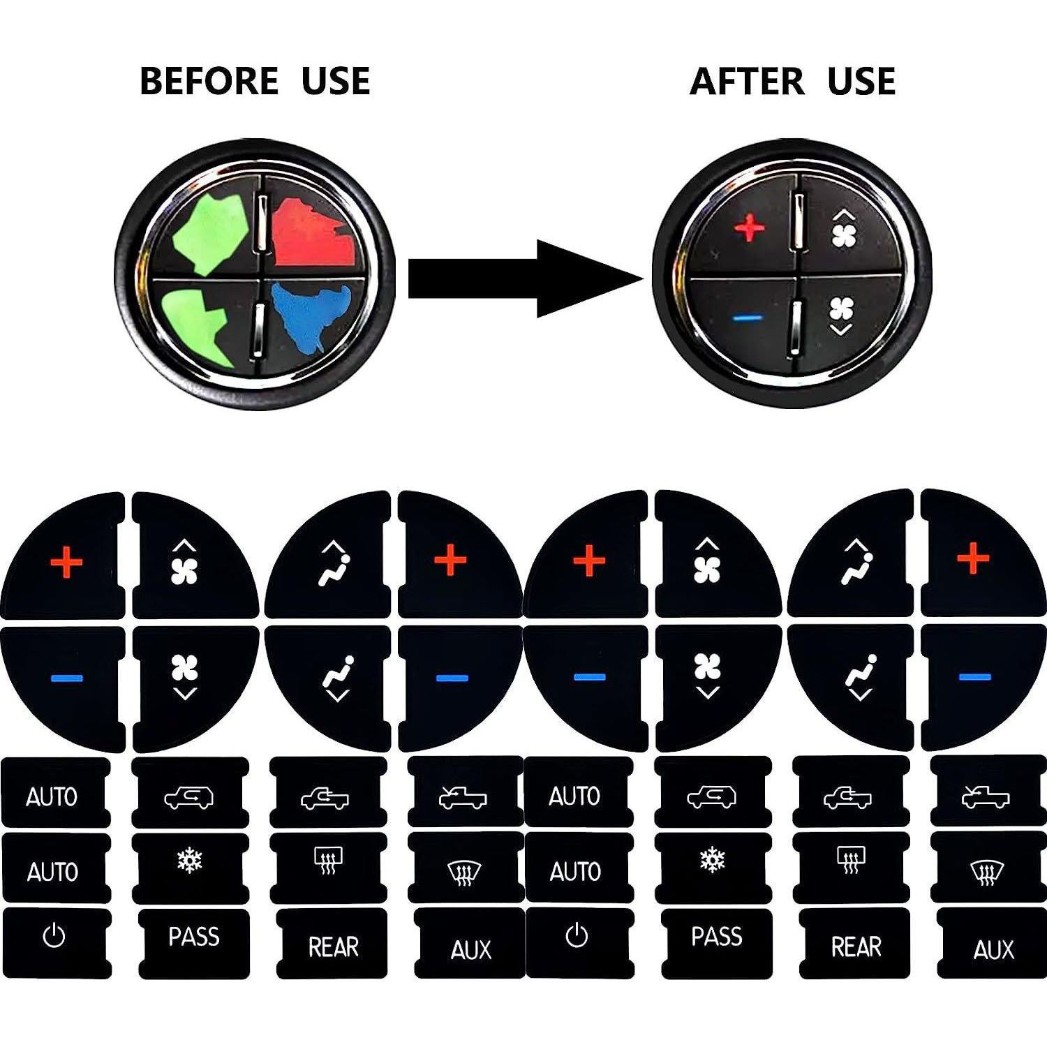 Car AC Dashboard Button Repair Kit Sticker, Car Faded Air Conditioning Control Button Decal_voghion.com