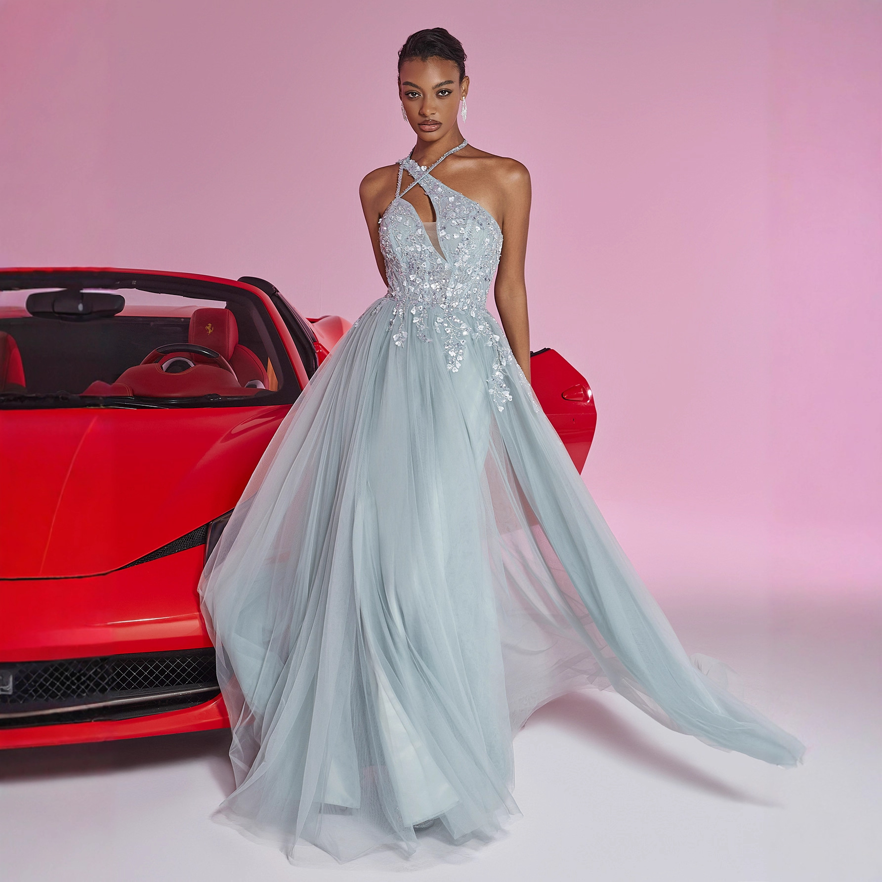 European and American Amazon Elegant Off-Shoulder Embroidered Cocktail Evening Dress Luxurious Slit Graduation Dress Cake Skirt