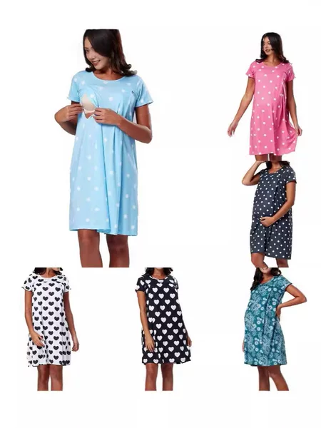Cross-Border Ready-Made Maternity Dress Short-Sleeved Breastfeeding Opening Breastfeeding Hospital Care Maternity Dress Hidden Breastfeeding