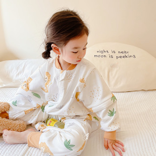 Spring and Autumn New Double-layer Pure Cotton Baby Sleeping Bag Four Seasons Universal Detachable Sleeve Children's Split-leg Sleeping Bag Kick-proof Quilt