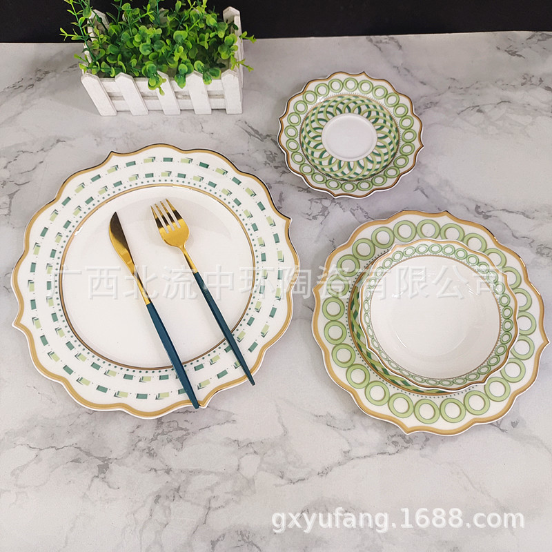 European style 20 head sunflower new bone china tableware steak plate hotel flat plate salad bowl suit factory direct wholesale European style 20 head sunflower new bone china tableware steak plate hotel flat plate salad bowl suit factory direct wholesale