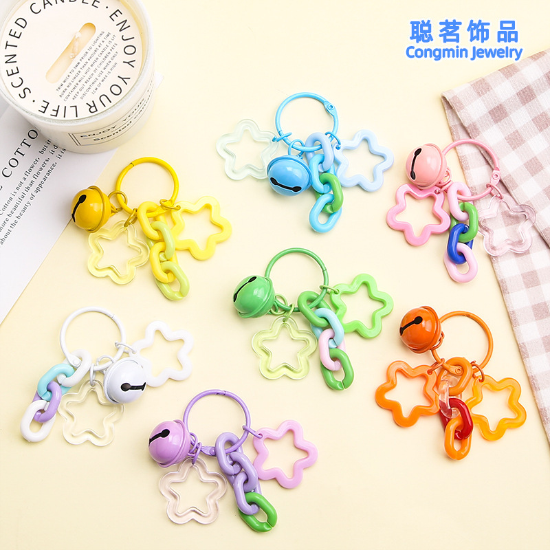 Acrylic double five-pointed star key ring chain buckle diy pendant color bell jewelry accessories student bag decoration Acrylic double five-pointed star key ring chain buckle diy pendant color bell jewelry accessories student bag decoration