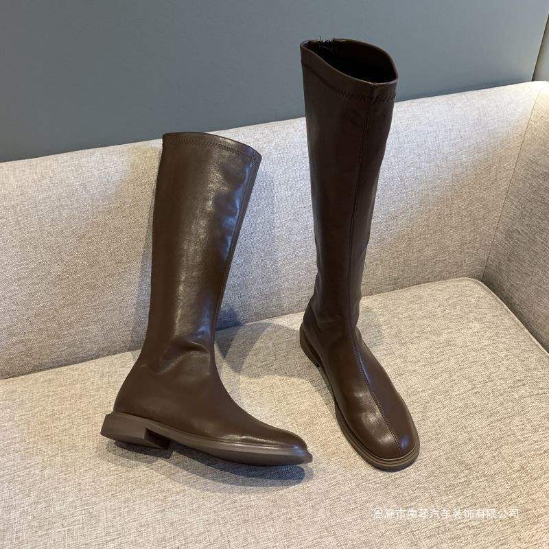 Knight Boots for Women 2025 Autum New Products Square Toe Slim Women's Boots Long Boots No More Than Knee Flats High Boots for Women