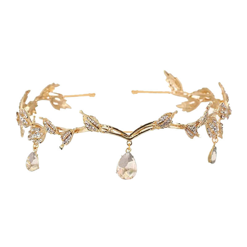 Corona barroca para mujer, dije de ceja nupcial de aleación con forma de gota de agua y hoja, diadema de princesa, accesorios para el cabello retro con diamantes de imitación