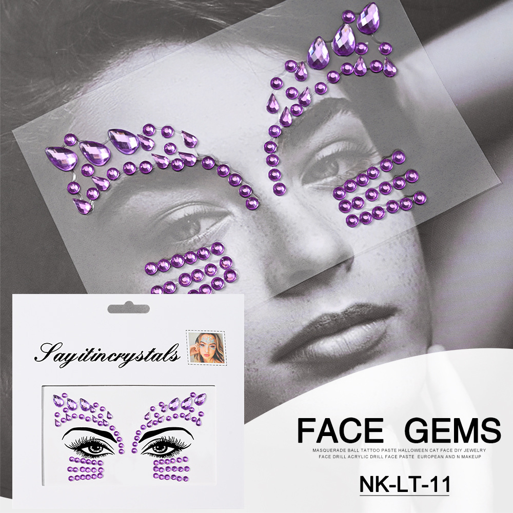 Pegatinas de tatuaje facial pegatinas de cristal pegatinas de cejas pegatinas faciales pegatinas de diamante de agua decoración acrílica estilo europeo y americano