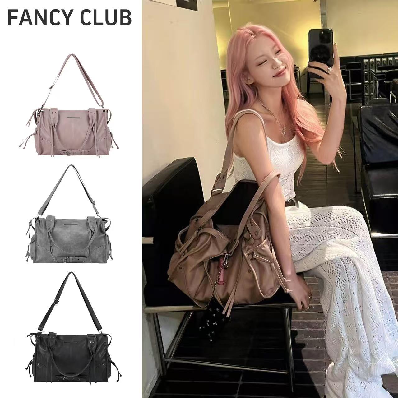 5色现货Fancyclub韩国设计师25新款新色扣带大容量单肩包斜挎包