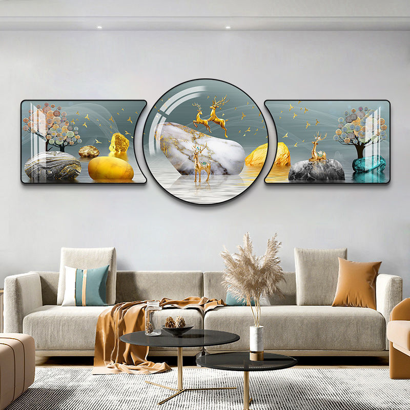 现代简约客厅装饰画沙发背景墙挂画抽象轻奢卧室壁画新中式三联画|undefined