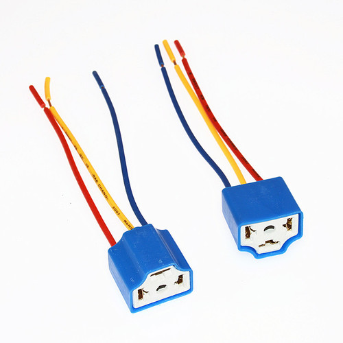 Blue H4 ceramic socket car light bulb holder copper wire h4 female plug car ceramic socket blue H4