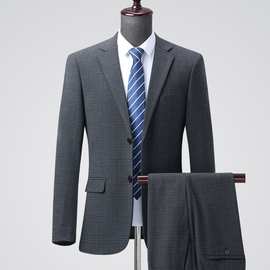 高档男士羊毛西服套装轻奢宴会结婚职业男式正装商务格子男装西装