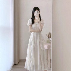 十三行品质-法式方领甜美温柔仙女风连衣裙女夏季新款女装收腰显