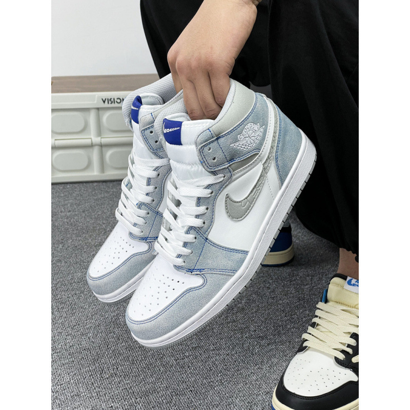 [Pu'Ian Factory] Naike Official Aj Men's Shoes High-Top Ash Aj1 Black and White Basketball Shoes Air Force Women's Casual Sneakers