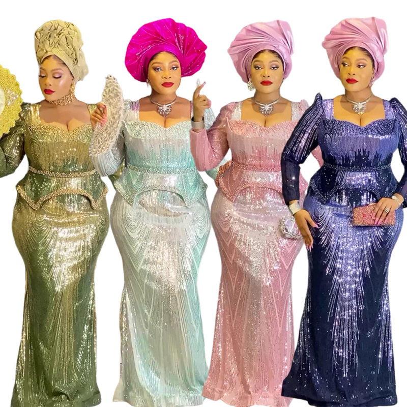 African Cross-Border Foreign Trade Aliexpress Plus-Size Women's New Style Fishtail Skirt Party Evening Dress with Sequins African Cross-Border Foreign Trade Aliexpress Plus-Size Women's New Style Fishtail Skirt Party Evening Dress with Sequins