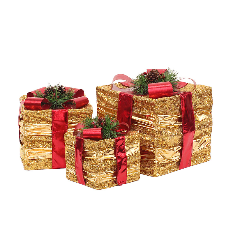 Elegant Christmas Decor Set - Handcrafted Fabric & Metal Ornaments With Pine Needles, 3-Piece Gift Bundle (_voghion.com