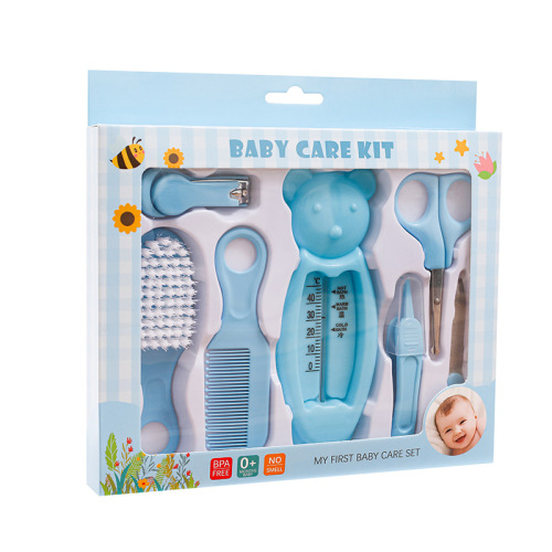 English baby care 7-piece set for infants and young children, water temperature combination set, baby safety nail clippers, comb and brush